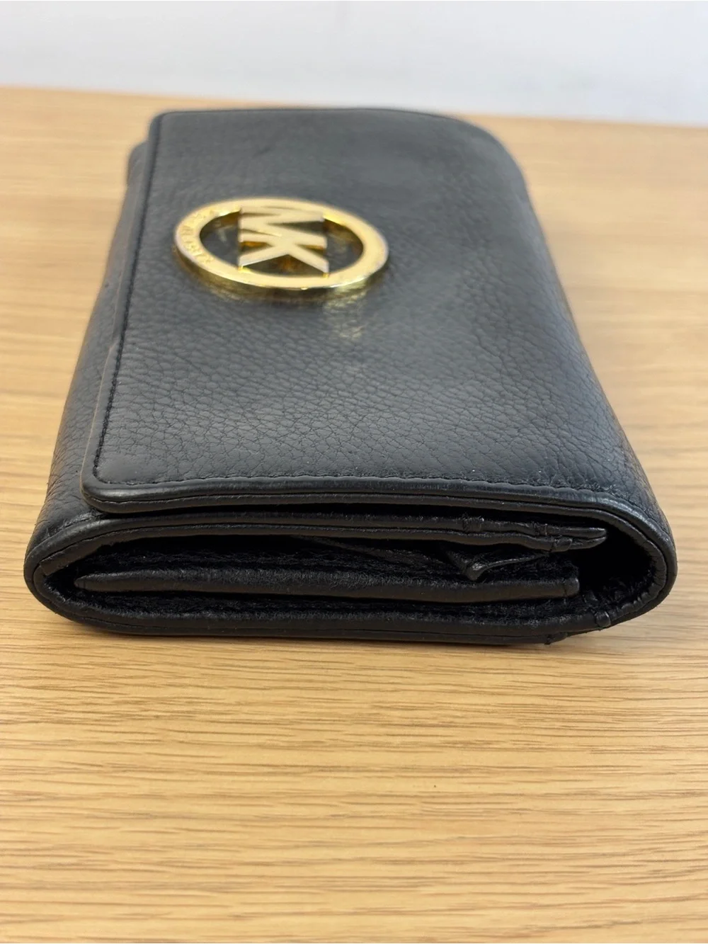 Michael Kors Black Leather MK Logo Continental Wallet